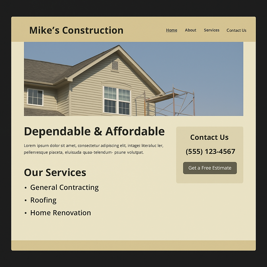 Before - Outdated contractor website